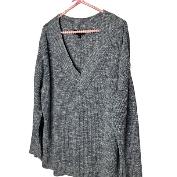 Lane Bryant 22/24 Navy Blue‎ White V-Neck Cotton Knit Pullover Sweater Plus 2X - Picture 1 of 5